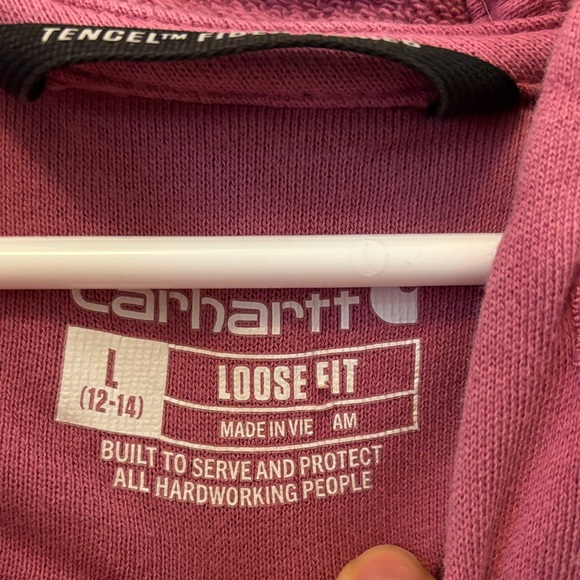 Carhartt Women’s Dusty Rose Hoodie with Teal Logo - Picture 2 of 3